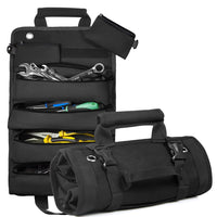Upgraded Tool Roll Up Bag, SYCYKA Heavy Duty Roll Up Tool Bag, Roll Up Tool Organizer with 2 Detachable Shoulder Strap, Multi-Purpose Tool Roll Pouch for Motorcycle Truck Electrician