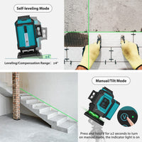 Takamine 3x360° 12 Lines Self Leveling Floor Green Laser Level, Craftman Laser Level for Construction/Picture Hanging/Floor/Tile with Remote Controller, Magnetic Rotating Stand and Type-C Charger