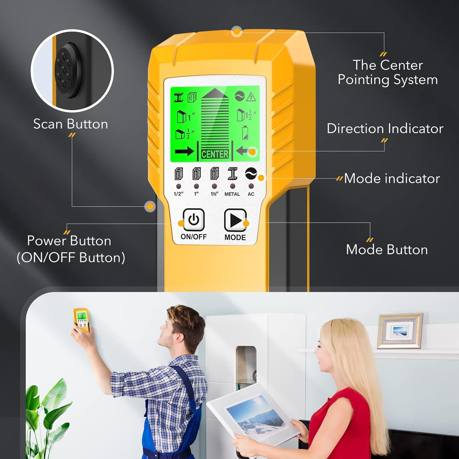 Stud Finder Wall Scanner Sensor - 5 in 1 Upgraded Electronic Wall Wood Stud Finder Metal Edge Center Beam Finders Stud Sensor Detector for Metal Wood Pipe Studs Joist Live AC Wire Drywall Detection