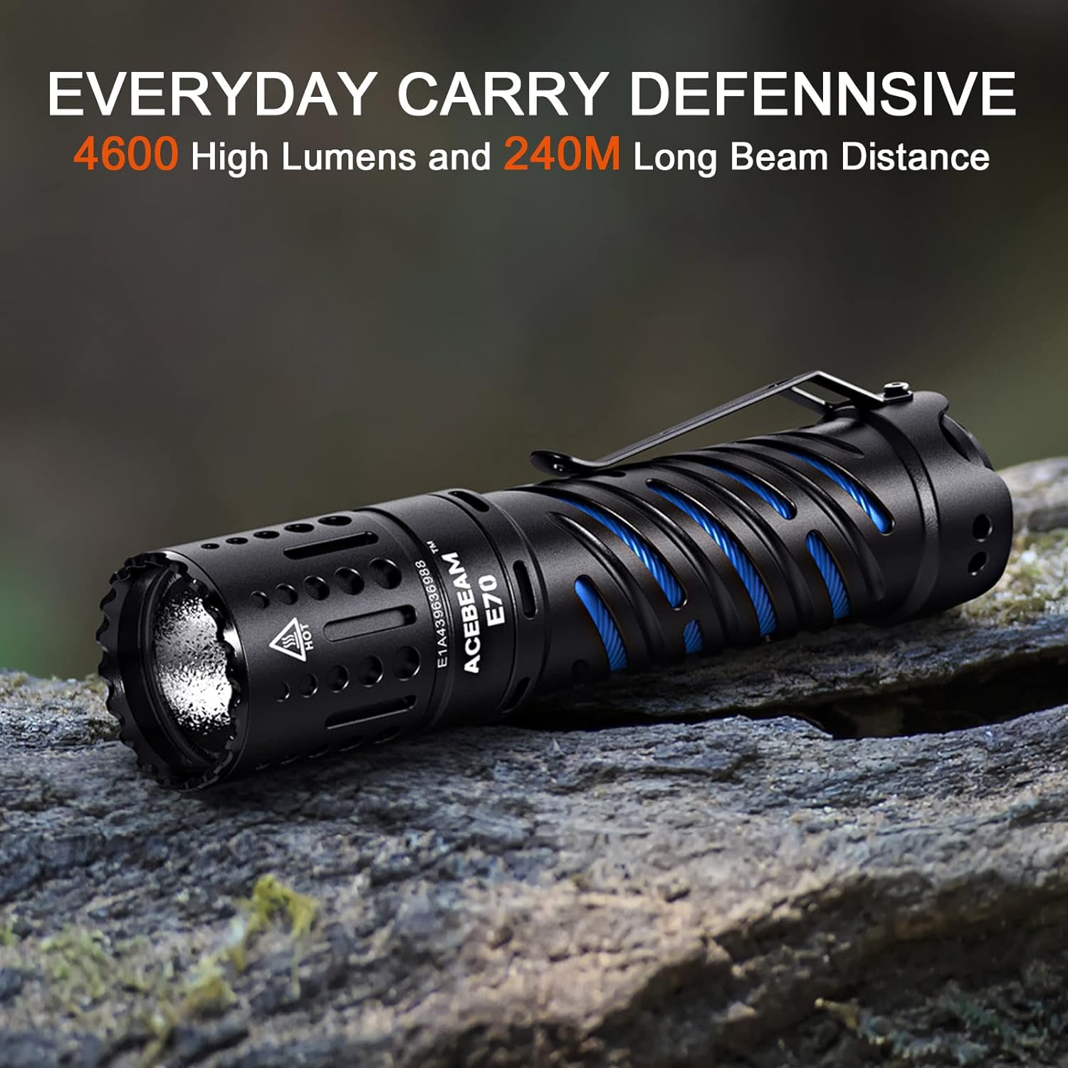 ACEBEAM E70 EDC Flashlight Rechargeable, 4600 High Lumens Pocket Flashlight, 240 Meters Beam Distance LED Flashlight Super Bright Flashlight for Outdoor Camping, Hiking and Every Days Use