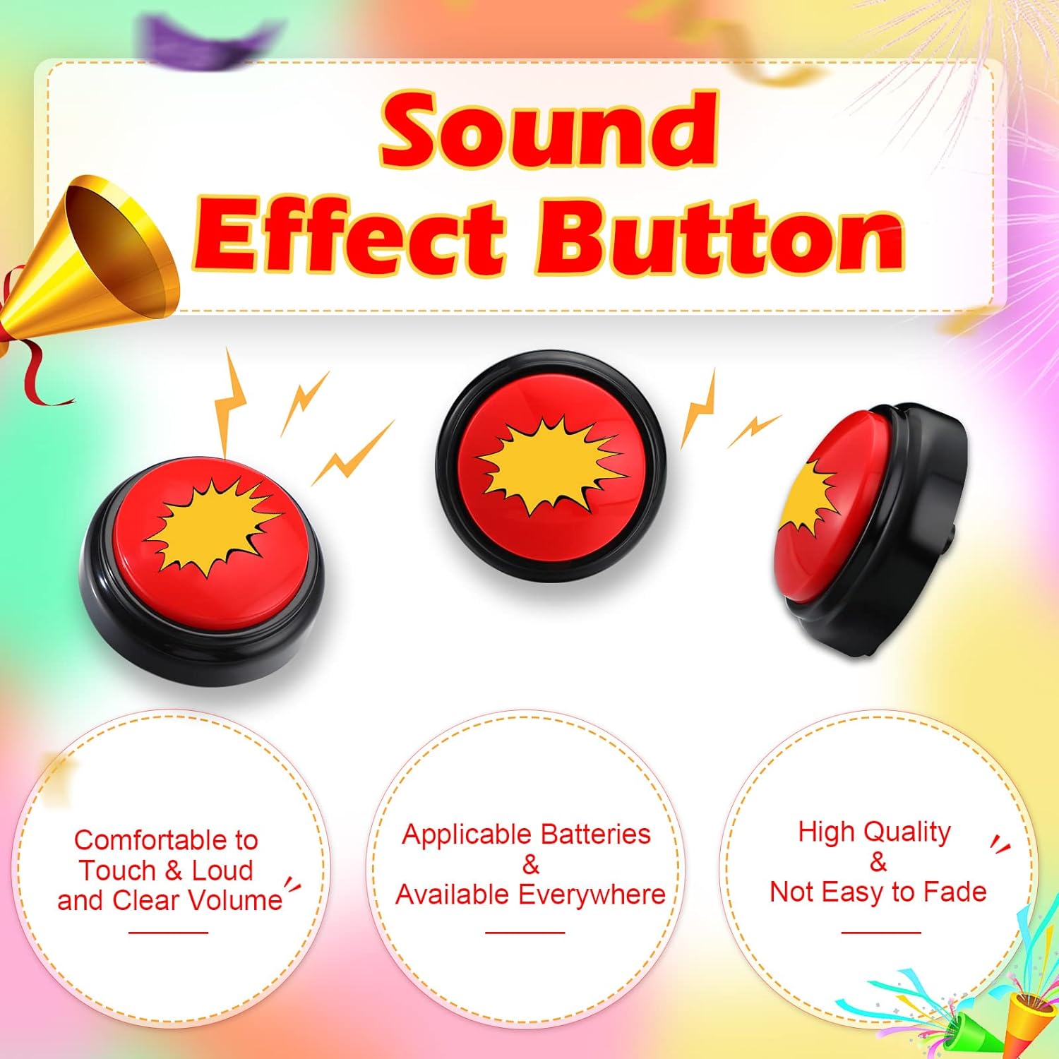 Qiyaz Funny Sound Effect Button Party Game Noise Button Buzzer Talking Buttons Noise Maker Sound Button for Kids Adults Office, 3.94 Inches Diameter