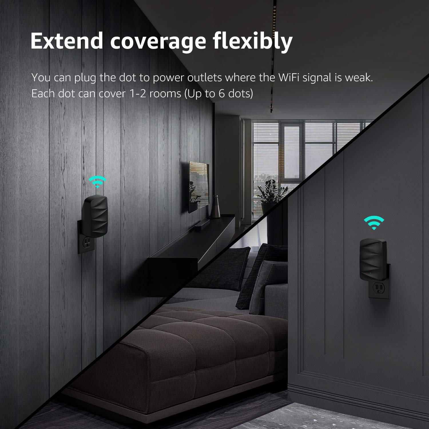 Meshforce M3 Dot Wall Plug WiFi Extender (Midnight Black), Up to 1,000 Sq. ft. Coverage – Use with only MeshForce WiFi System