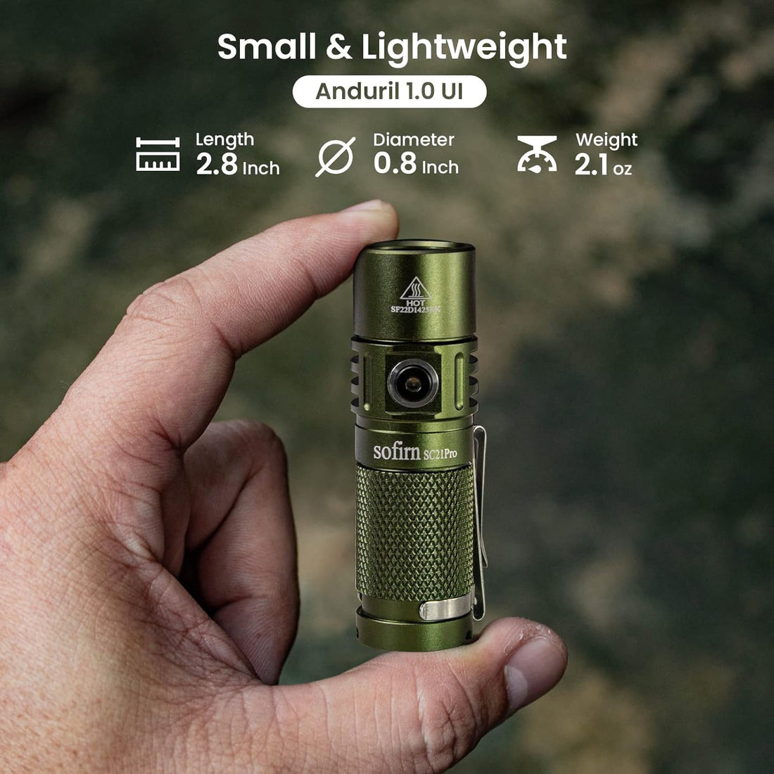 Mini Flashlight, Sofirn SC21 Pro with Upgraded Anduril UI, Super Bright 90 High CRI Samsung LH351D with Max Output of 1100lm, Small Pocket EDC, USBC Rechargeable(Green)