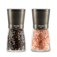 VEVOK CHEF Salt and Pepper Grinder Set Black Ceramic Spice Grinder with Adjustable Coarseness Pepper Mill Stainless Steel Salt Grinder Refillable Grinder Home Kitchen Gift