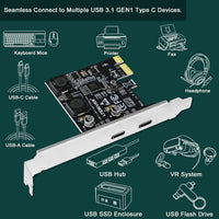 LTERIVER PCIE 2-Ports Superspeed 5Gbps Max USB 3.1 Gen1 Type C Card for Windows 11, 10, 8.1, 8.0, 7, XP (32/64bit) and Windows Server Desktop PCs, 2X USB-C 5Gbps Ports (PCE-U302C)