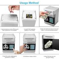 Adsoner Toy Piggy Bank, Electronic ATM Password Cash Coin Can Auto Scroll Paper Money Saving Box Gift for Kids (Silvery)