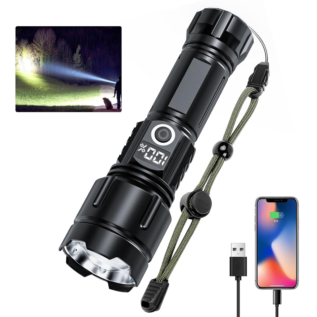iToncs Rechargeable LED Flashlight High Lumens, High Powered 20000 Lumen Super Bright Flashlights with 5 Modes, IPX4 Waterproof, Portable Handheld Flash Light for Home, Emergency, Outdoor