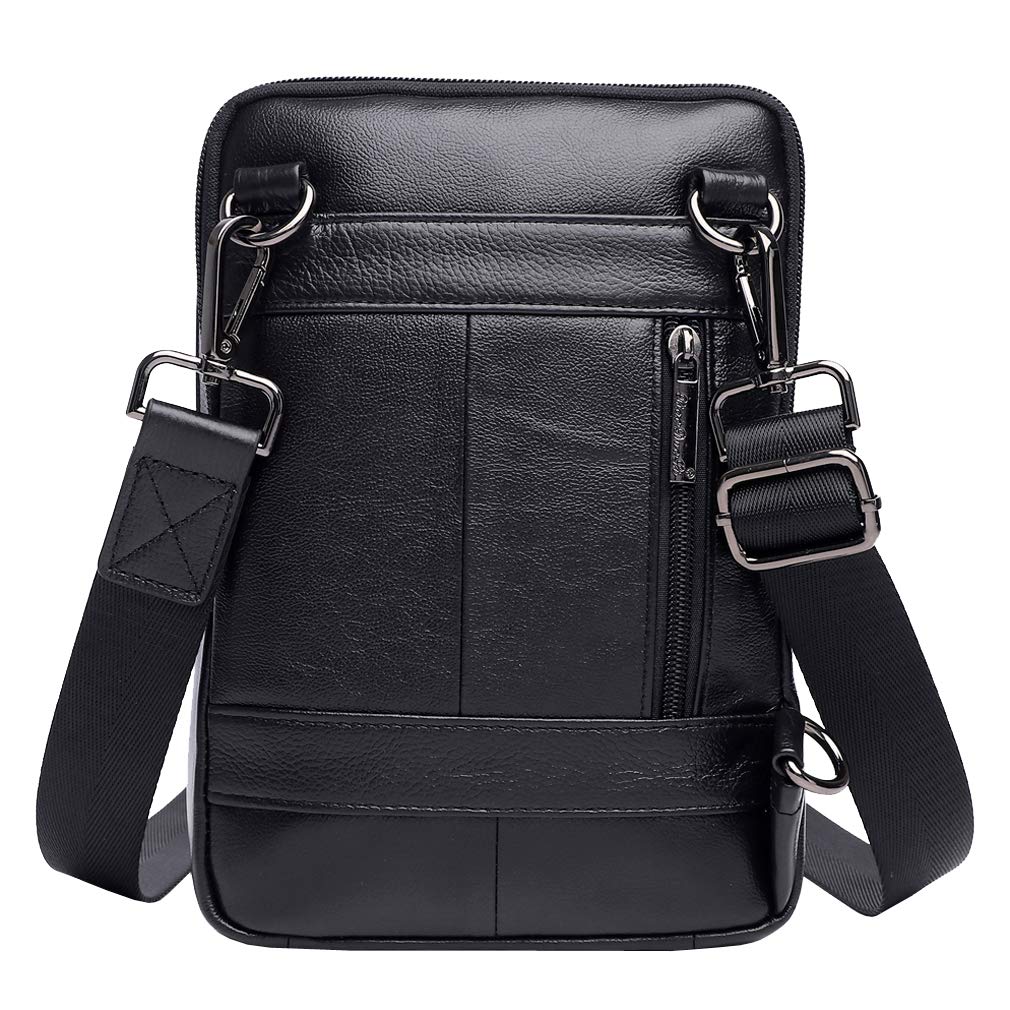 Hebetag Small Leather Sling Shoulder Bag Messenger Pack for Men Women Outdoor Travel Business, #05black(s), 17cm(W)x6cm(D)x24cm(H)(6.69x2.36x9.44") approx;