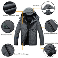SUOKENI Men's Waterproof Ski Jacket Warm Winter Snow Coat Hooded Raincoat, Charcoal Heather, Small