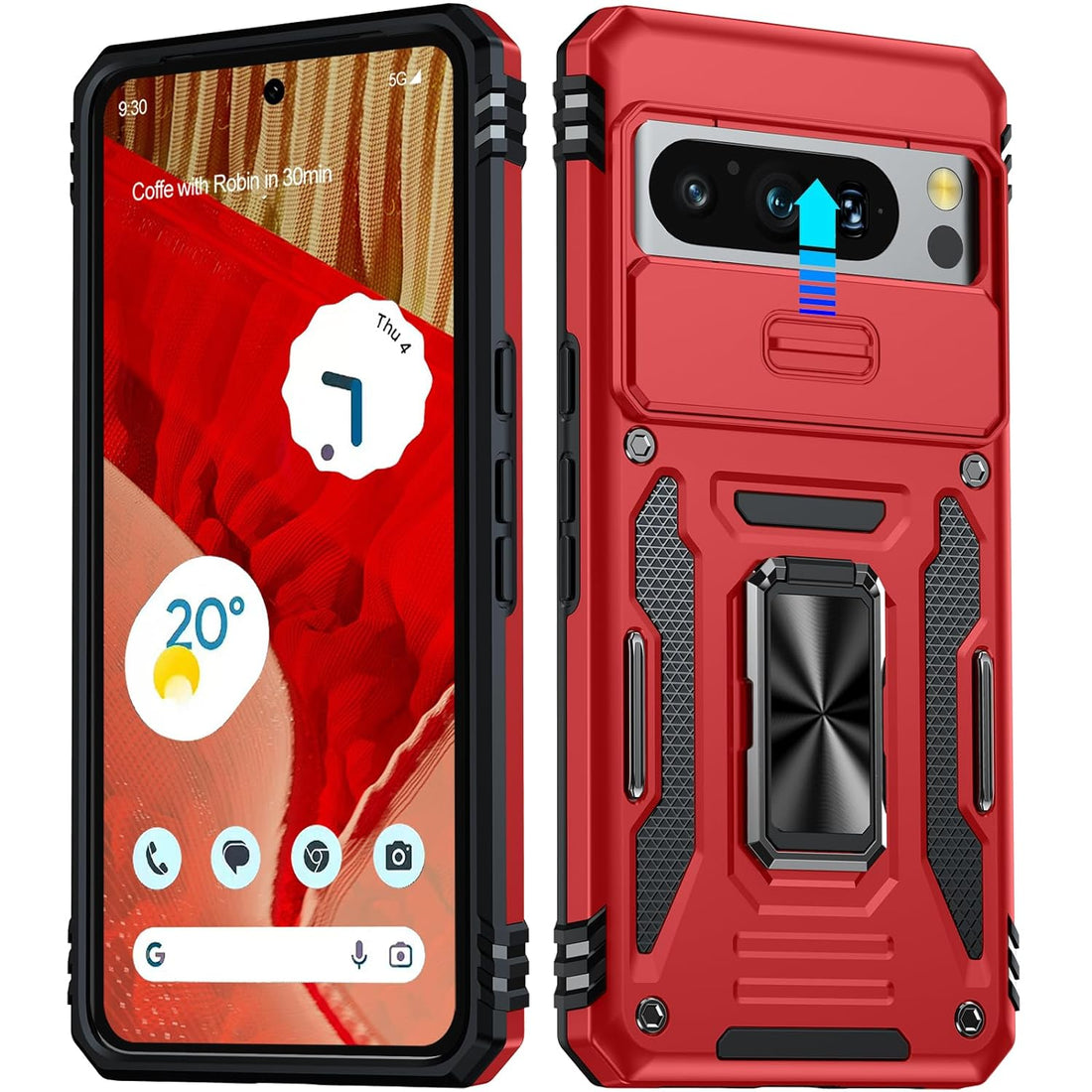 ANTSHARE for Google Pixel 8 Pro Case with Slide Camera Cover,Red