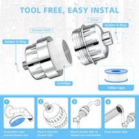 Shower Head Filter for Hard Water - 24 Stage Shower Filter Shower Water Filter with 4 Replaceable Filter Cartridges Protects Your Skin and Hair from Chlorine and Heavy Metals in Water, Chrome