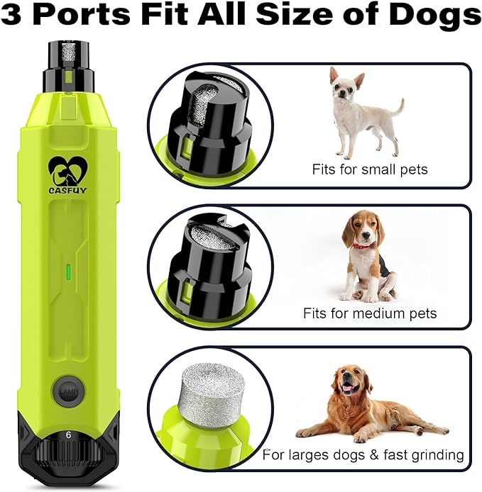 6-Speed Dog Nail Grinder with 2 LED Lights- Newest Pet Nail Grinder Rechargeable Quiet Electric Dog Nail Trimmer for Large Medium Small Dogs Painless Paws Grooming & Smoothing Tool (Green)