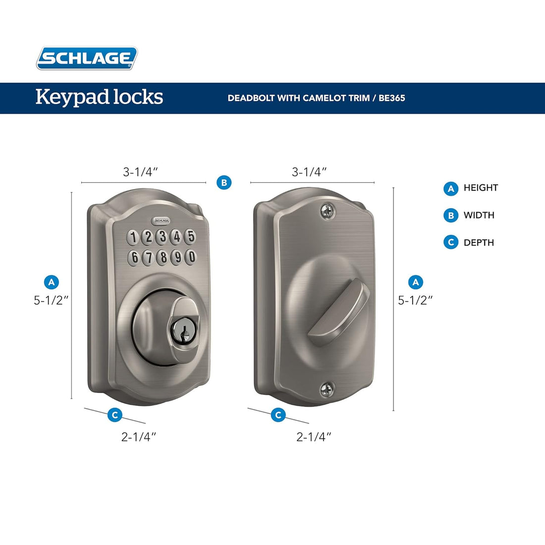 Schlage BE365VCAM716 Camelot Keypad Deadbolt, Aged Bronze