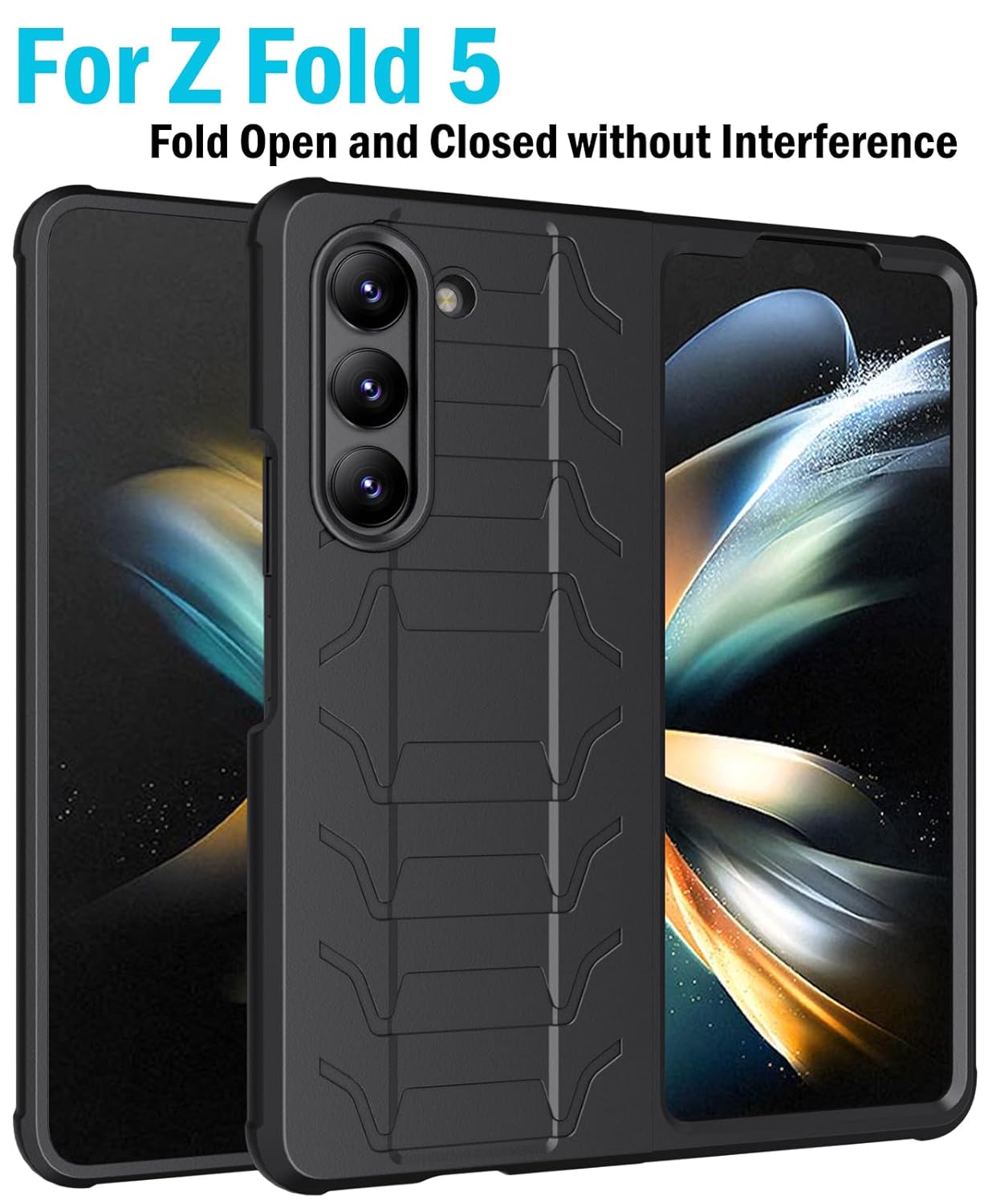 Case with Clip and S Pen Slot for Galaxy Z Fold 5 5G, Nakedcellphone Tactical Cover and Custom Belt Hip Holster Holder View Stand Combo for Samsung Z Fold5 Phone (SM-F946U, 2023) - Matte Black