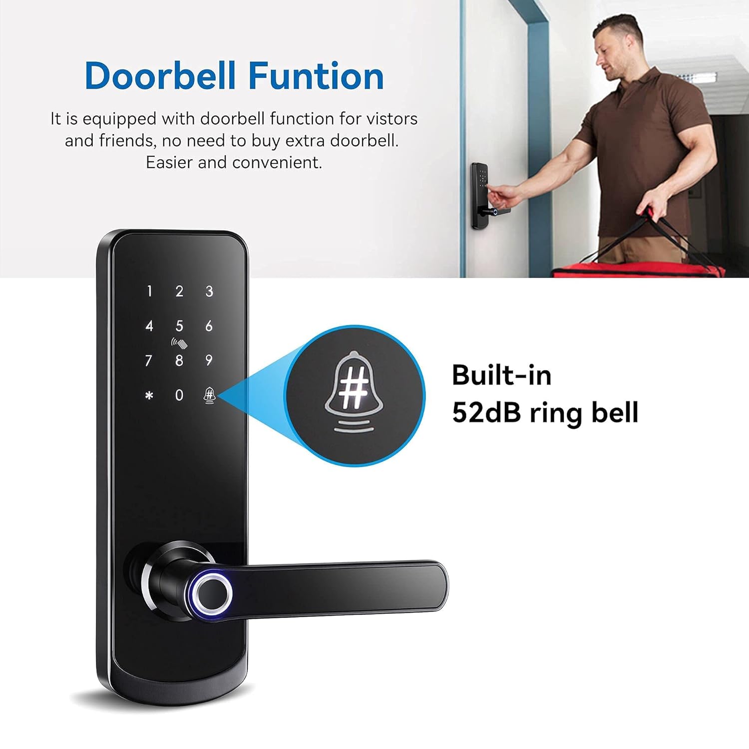 Smart Lock,YRHAND NX1 Plus Keyless Entry Door Lock with keypad ,5-in-1 Keyless Entry Biometric Fingerprint Door Lock Passcode WiFi Remoded ID Card Mechanical keysKey for Office Home Apartment Airbnb