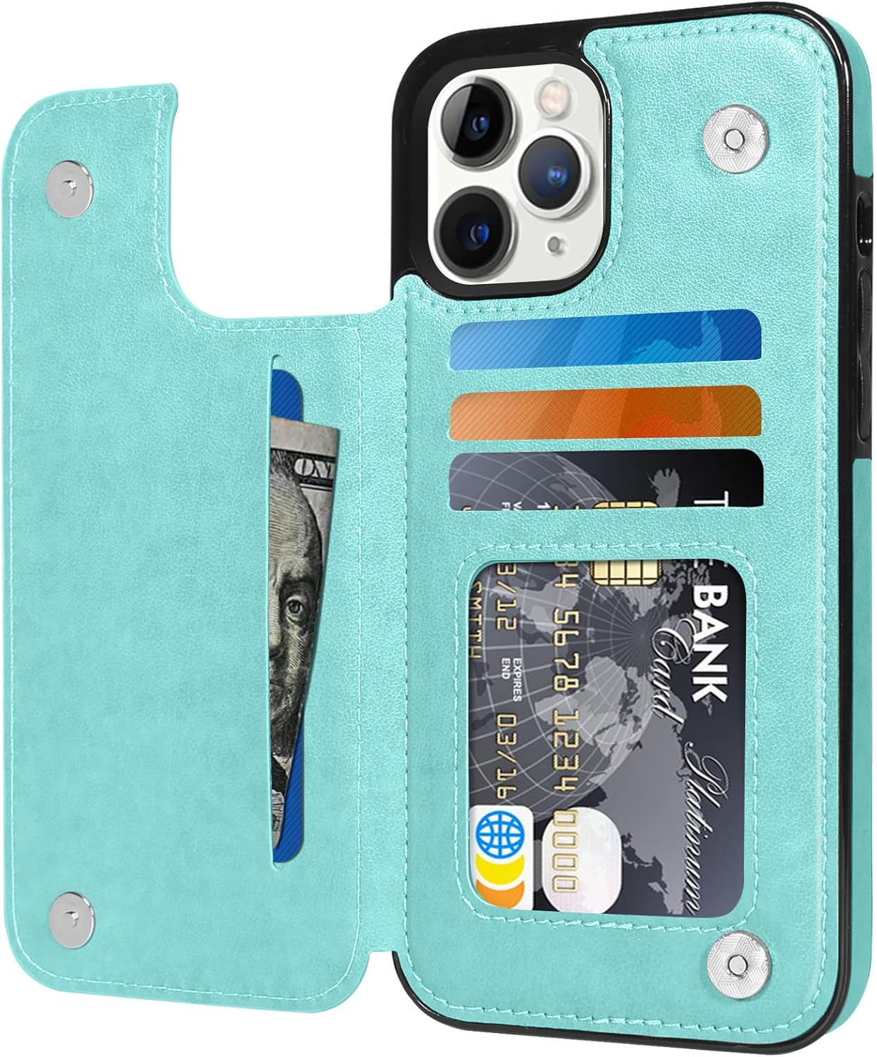 BENTOBEN Comaptible with iPhone 12 Pro Max Case, iPhone 12 Pro Max Wallet Case, Heavy Duty Rugged Shockproof Magnetic Closure Protective Women Girls Case Cover with Card Slots Cash Holder, Mint Green