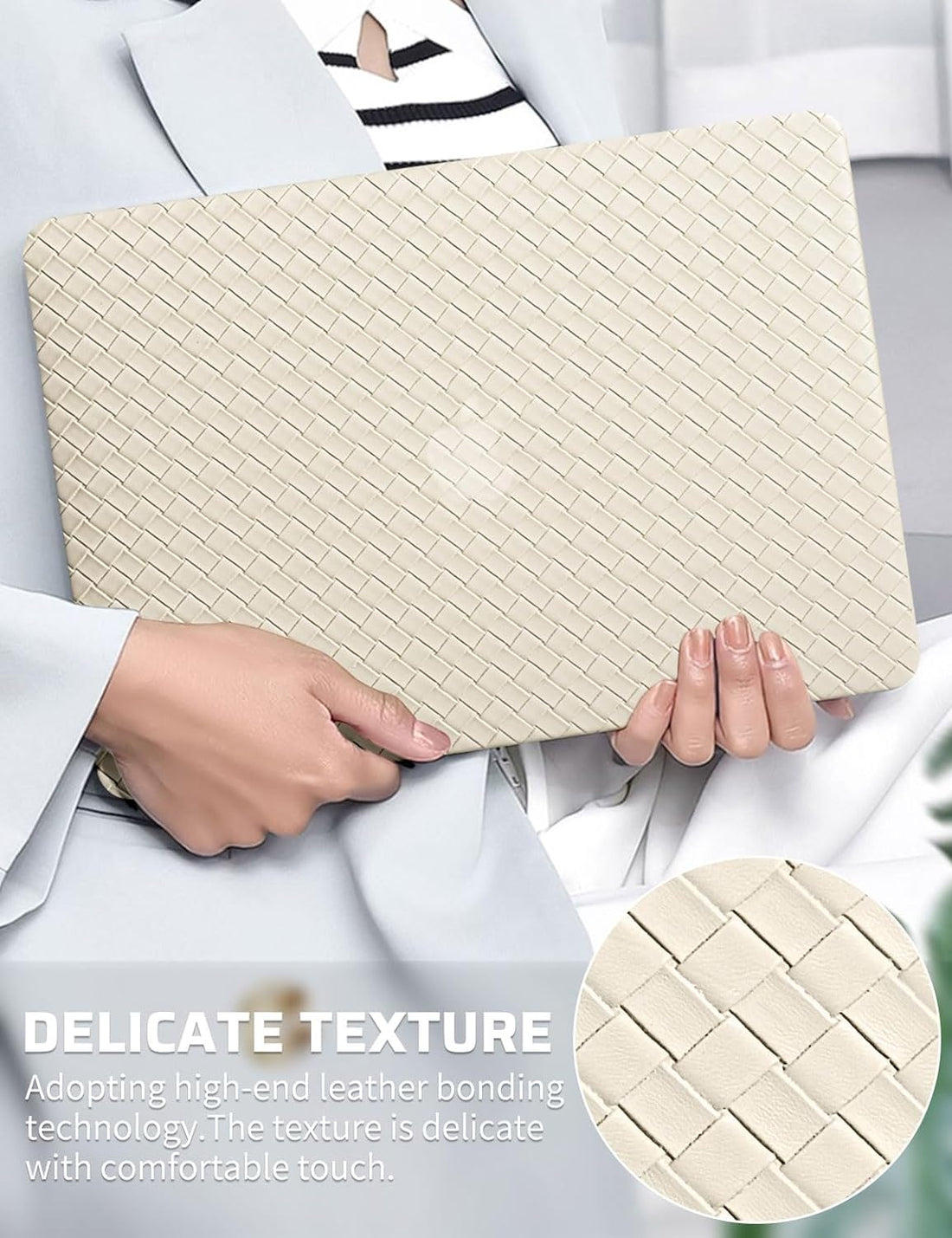 Seorsok Compatible with Old Version MacBook Air 13.3 inch Case Models A1369 & A1466(2010-2015 2017) Release,Elegant Leather Plastic Hard Shell Case Transparent Keyboard Cover,Beige Tartan PVC
