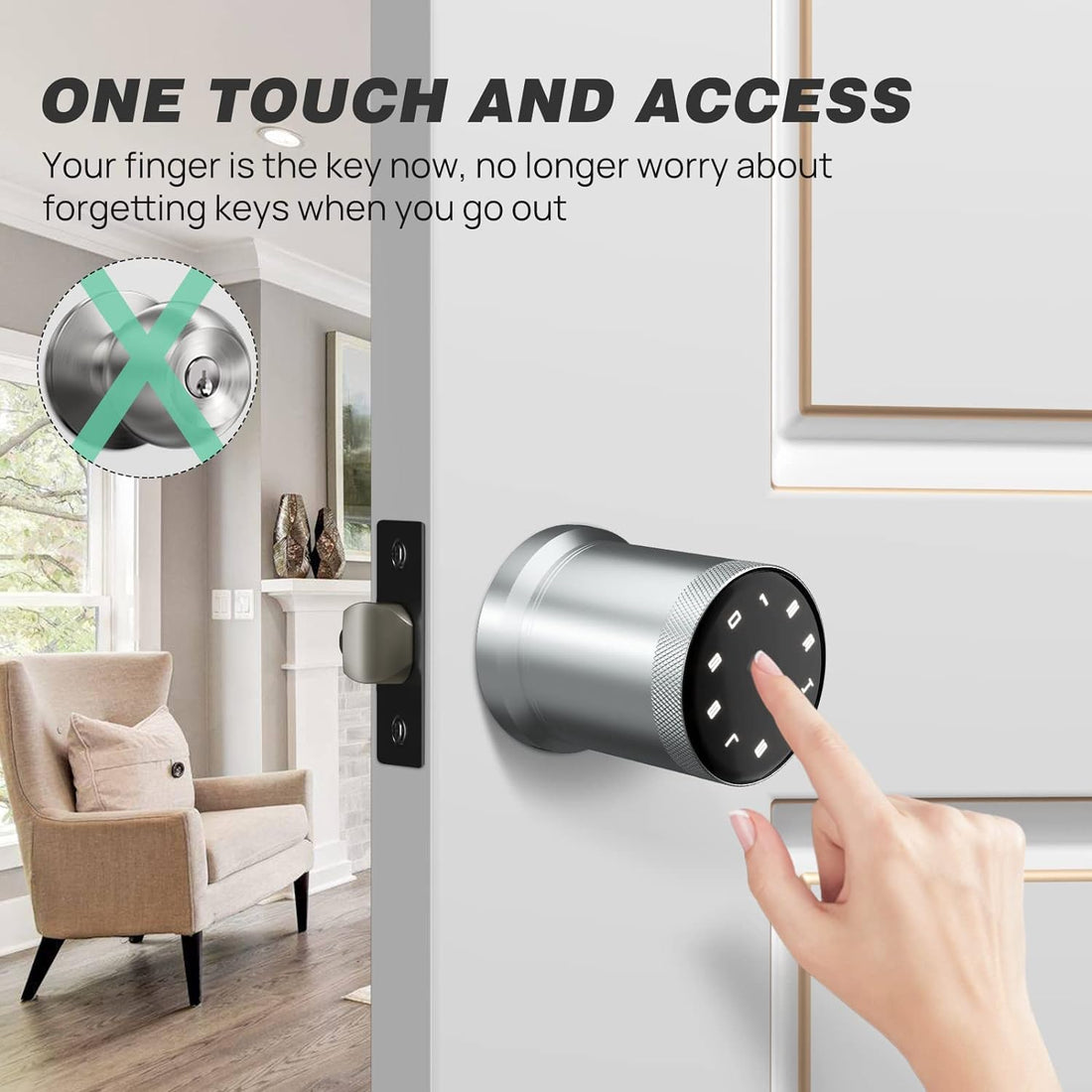 VICMEON Keyless Smart Door Knob with Voice Function, Entry Door Lock with LED Keypad and Key, Smart Door Knob Remote Control with APP for Bedroom Garage Office Hotels (Chrome)