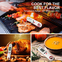 Meat Thermometer, Instant Read Cooking Thermometer, Digital Food Thermometer, Backlight LCD Screen Foldable Long Probe & Auto On/Off, Perfect for Kitchen, BBQ, Water,Meat, Milk-White