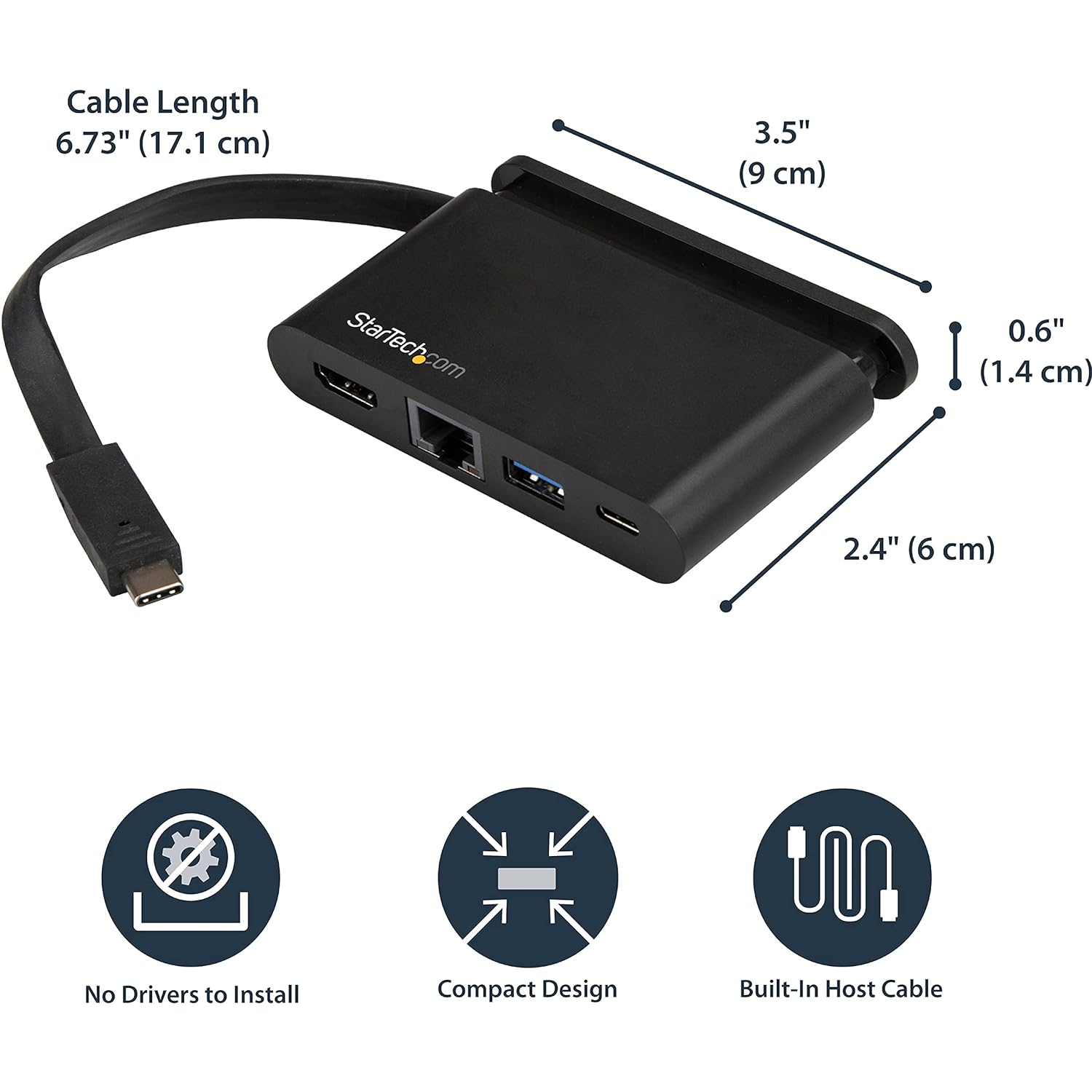 StarTech.com USB C Multiport Adapter with HDMI - 4K - Mac/Windows - 1xA + 1xC - 100W PD 3.0 (92W