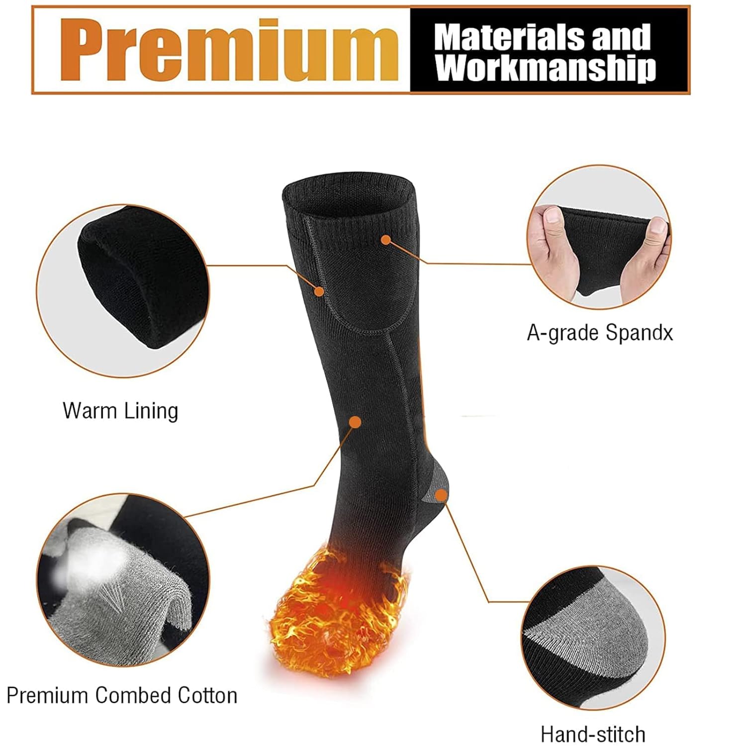 Pinuotu Heated Socks for Men Women, Rechargeable 3.7V 4000mAH Battery Operated Electric Heating Socks, Winter Cold Foot Warmers Thermal Socks for Sport Outdoor and Sking, Hiking