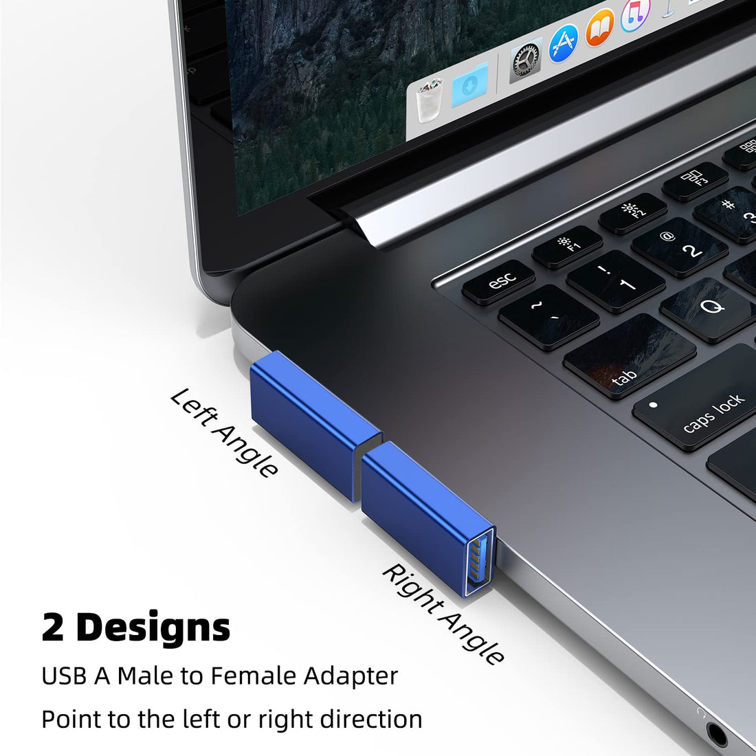 AreMe 90 Degree USB 3.0 Adapter 2 Pack, Left and Right Angle USB A Male to Female Converter Extender for PC, Laptop, USB A Charger, Power Bank and More (Blue)