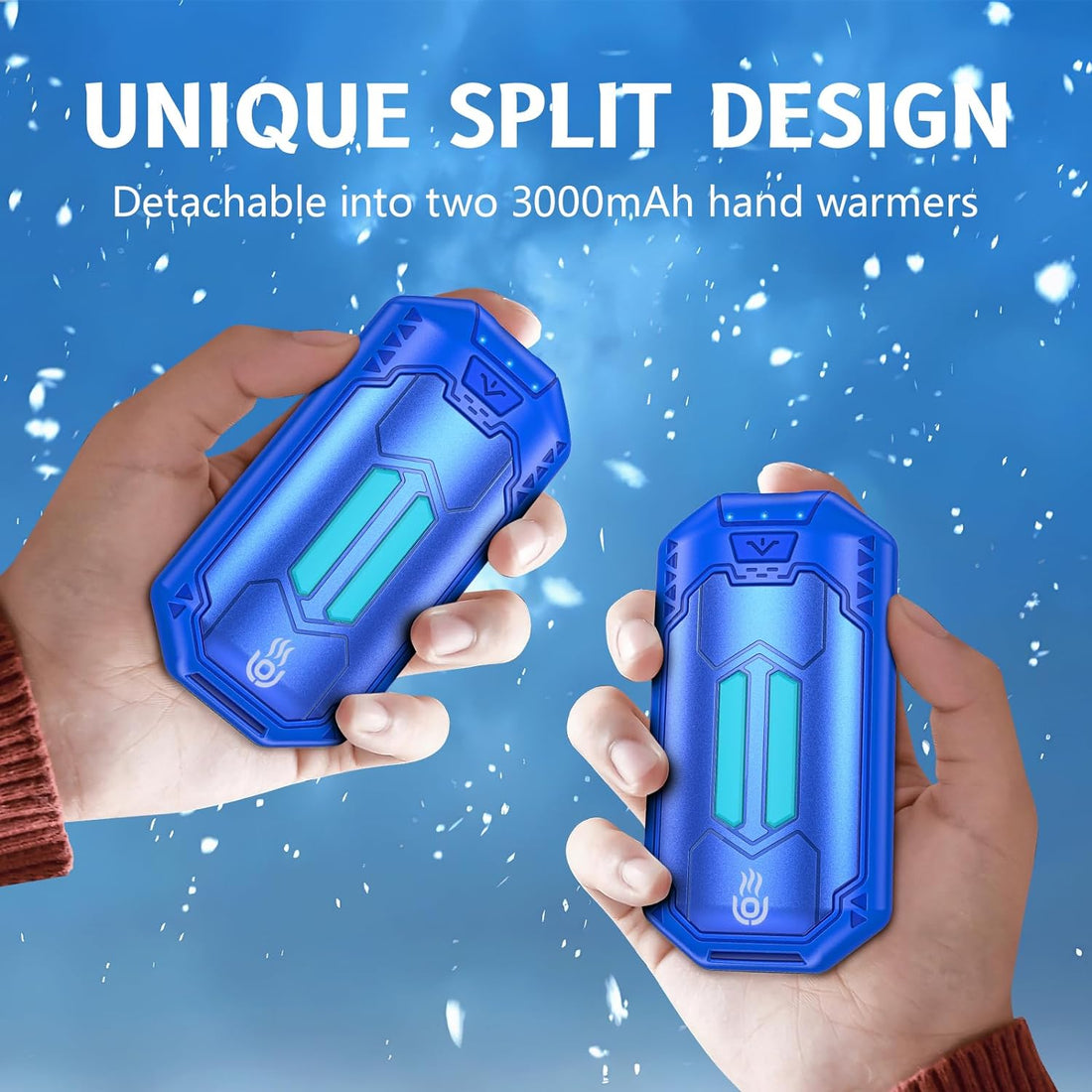 OUTJUT Hand Warmers Rechargeable 2 Pack 6000mAh Electric Portable Pocket Heater 20Hrs USB Reusable Hand Warmer with 3 Heating Modes for Fast Heating Outdoor Sports Gifts for Women Man (Dark Blue)