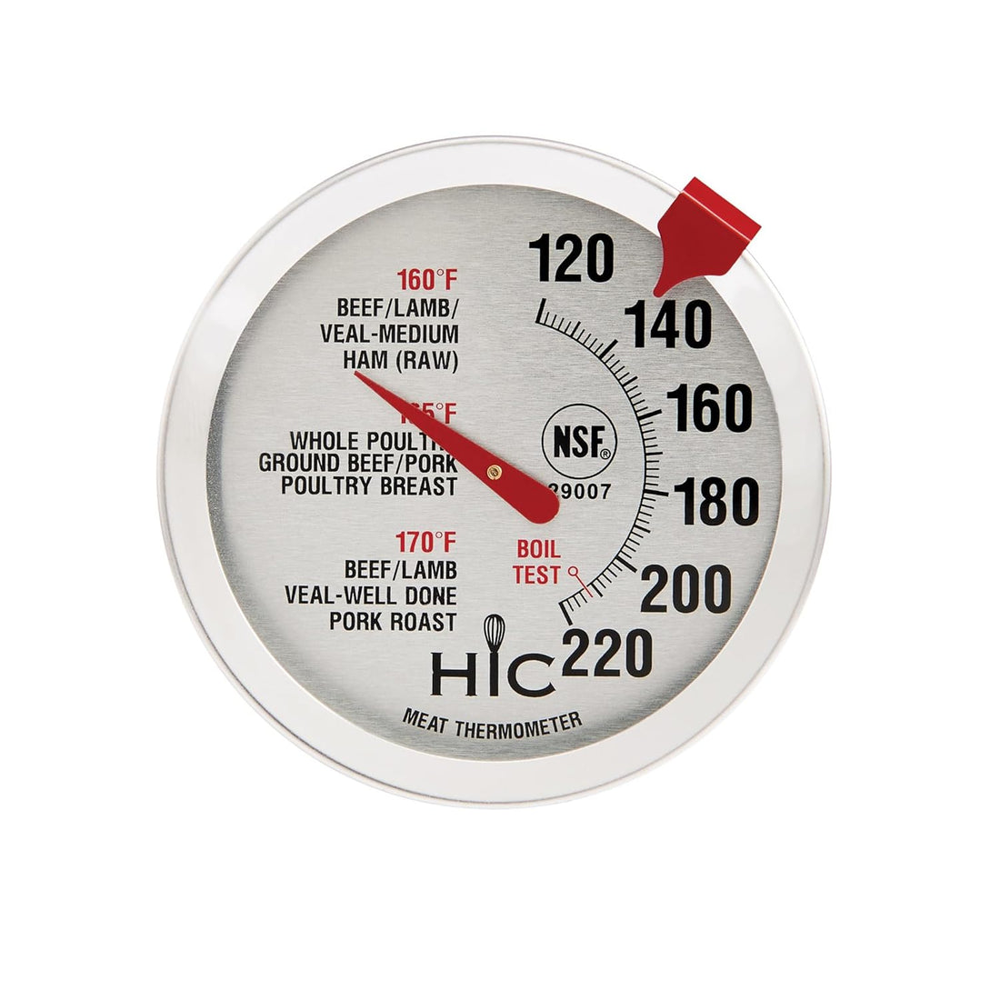 HIC Roasting Meat Poultry Ham Turkey Grill Thermometer, Oven Safe, Large 2-Inch Easy-Read Face, Stainless Steel Stem and Housing