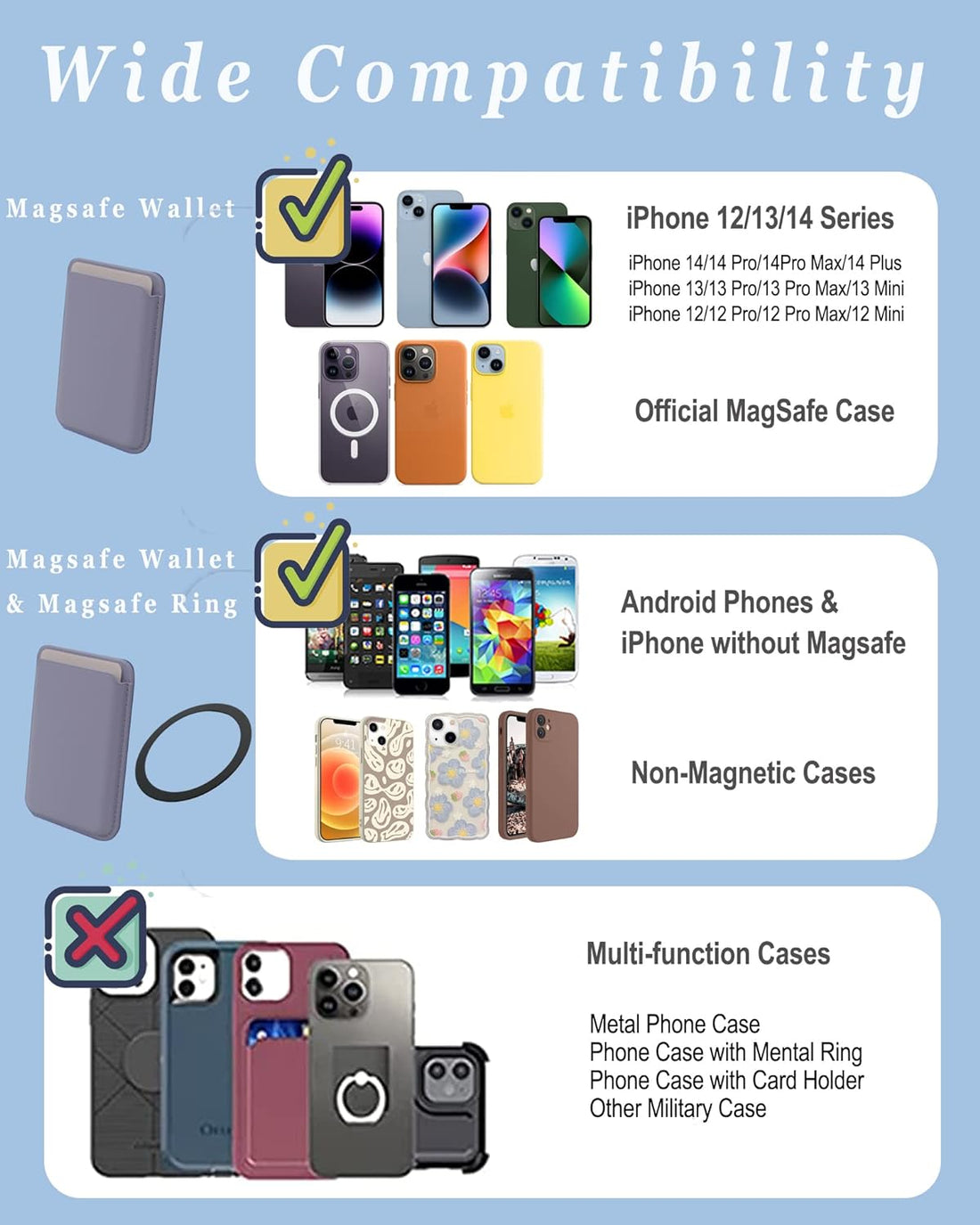 Meroqeel Magnetic Phone Leather Wallet Card Holder for Phone - Light Purple, Light Purple