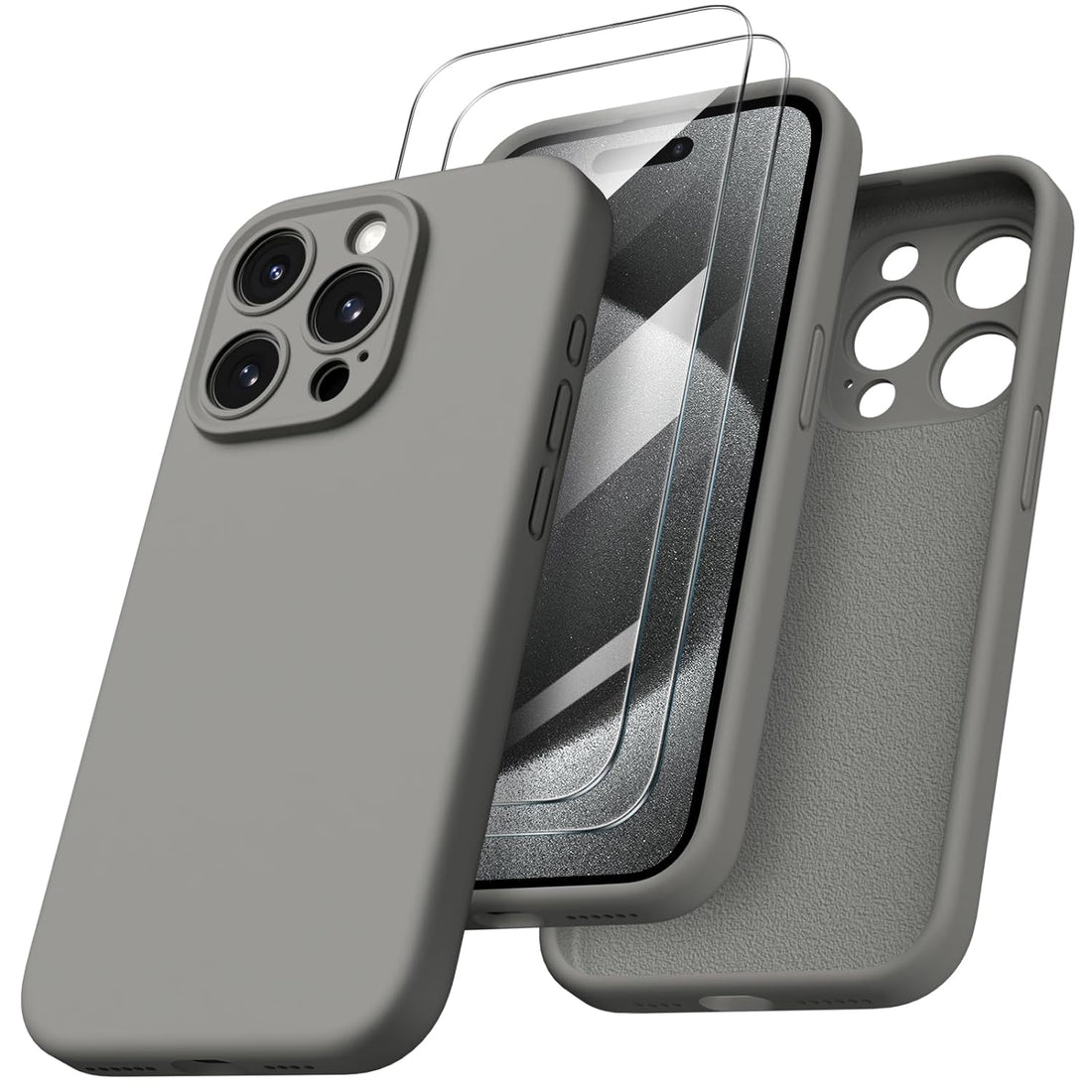 ORNARTO Designed for Case with 2X Screen Protector, [Upgraded Camera Protection] Soft Liquid Silicone Gel Rubber Cover, Full Body Shockproof Phone Case 6.7"-Gray