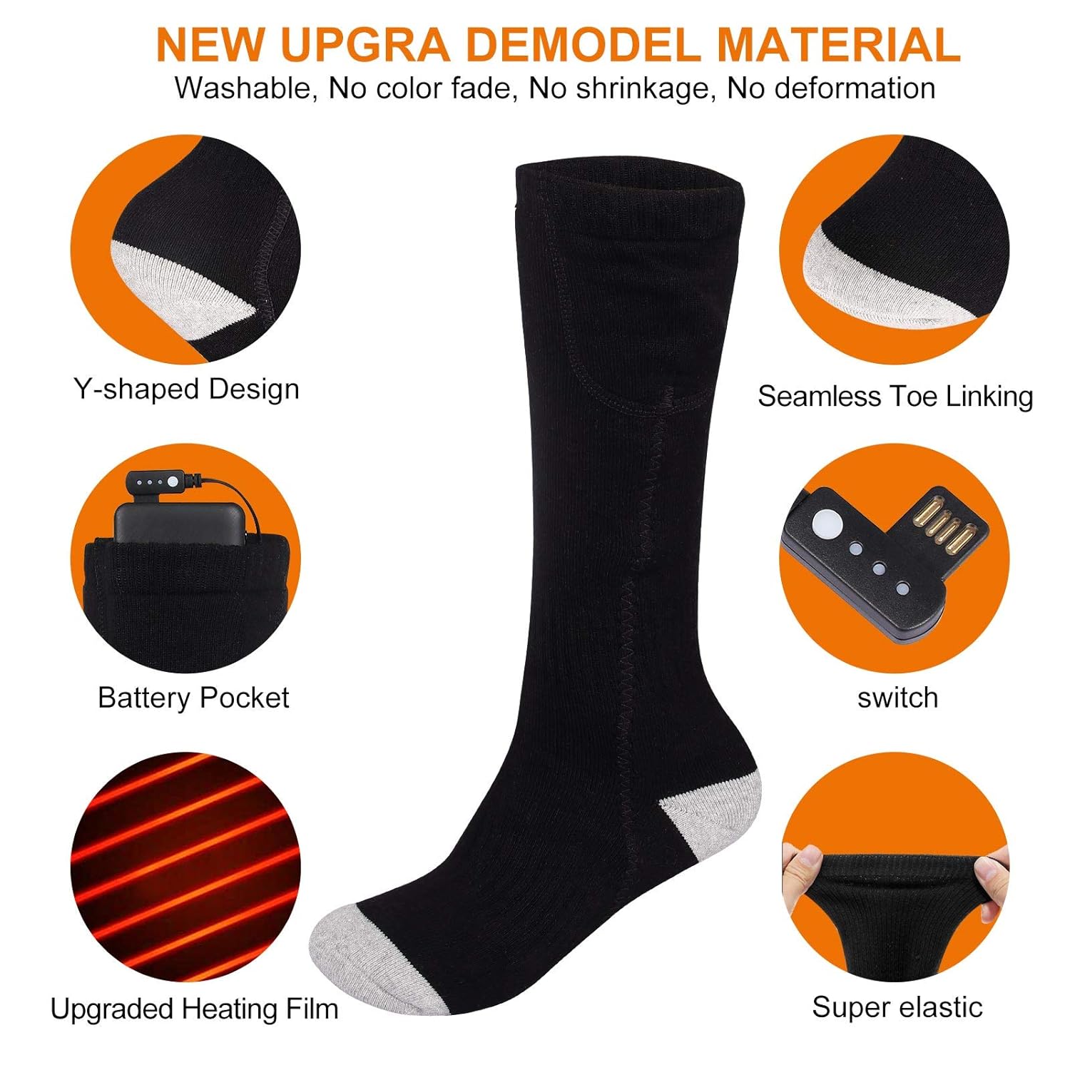 Heated Socks for Men with 5V 5000mAh Battery Electric Socks for Women Rechargeable Heating Sock Winter Warmer Thermal Sock for Riding Skiing Motorcycling Fishing Hiking