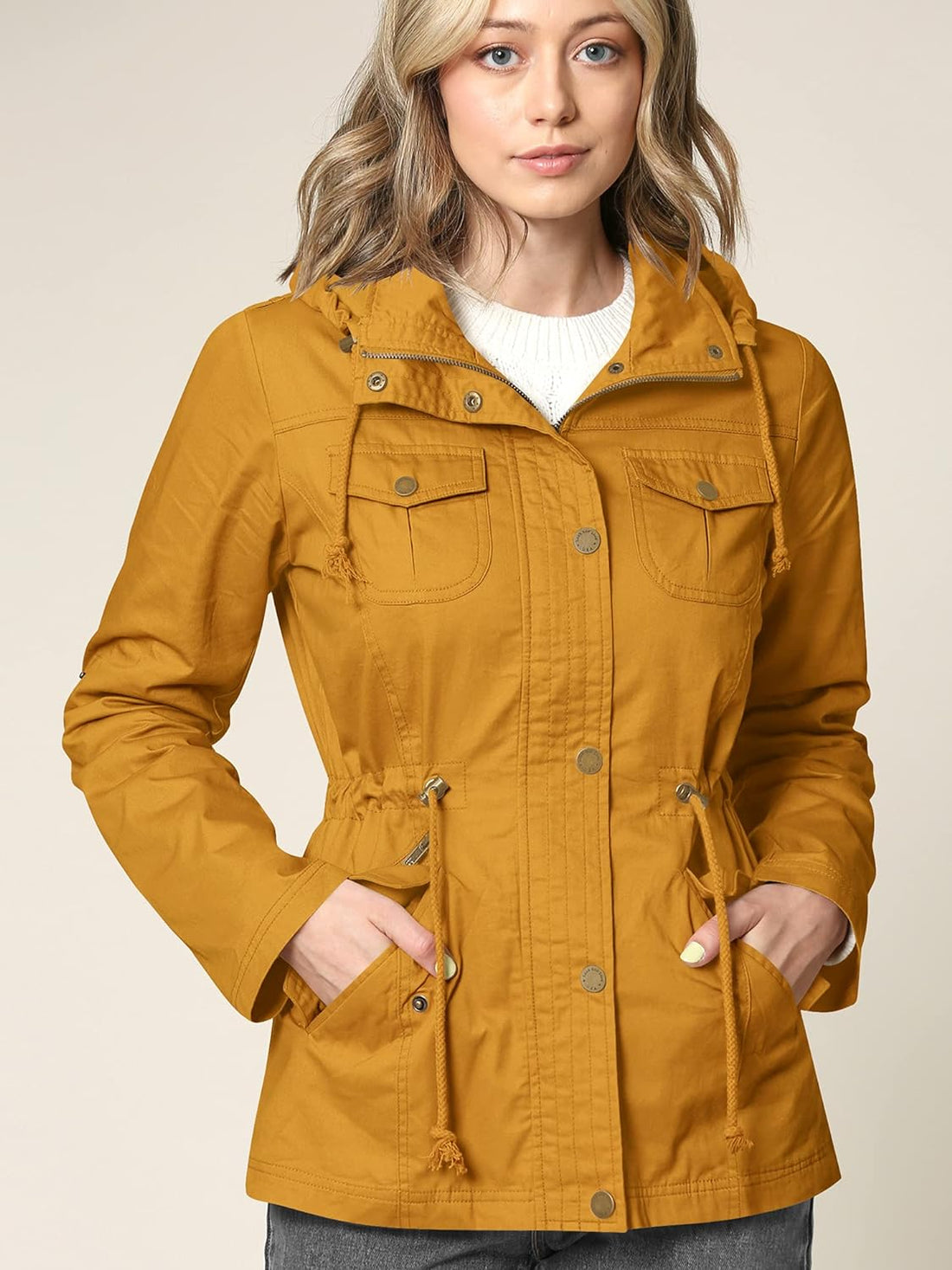 Lock and Love LL Women's Casual Military Safari Anorak Jacket with Hoodie, Wjc643_mustard, XX-Large
