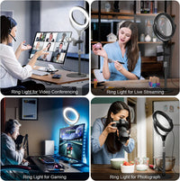 Selfie Ring Light for Desk Computer Laptop Video Conference Recording, Evershop Ring Light with Adjustable Metal Stand&Phone Holder for Zoom Meeting, Video Call, Makeup, Live Stream, Tiktok/YouTube