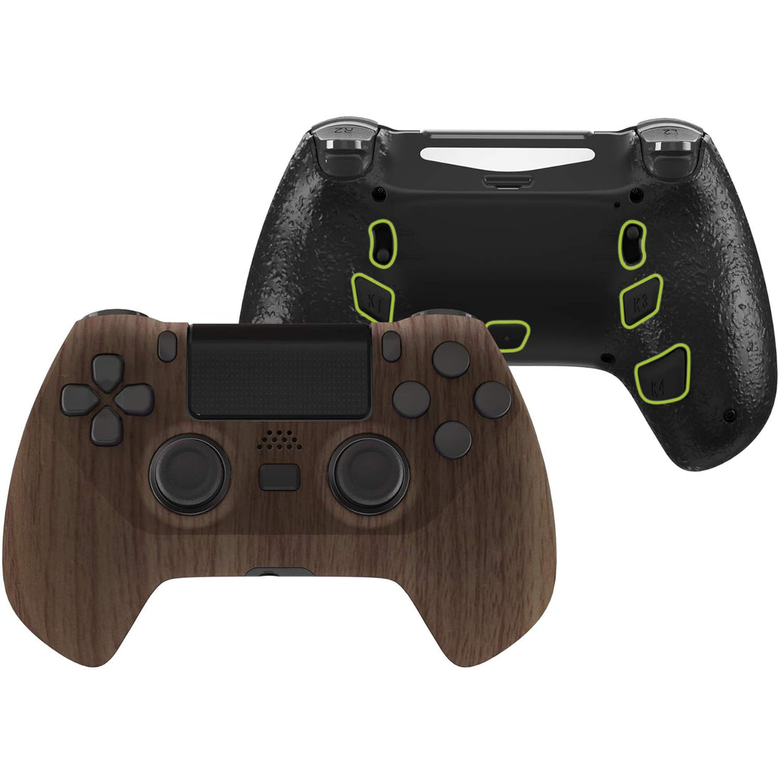 eXtremeRate Wood Grain Decade Tournament Controller (DTC) Upgrade Kit for PS4 Controller JDM-040/050/055, Upgrade Board & Ergonomic Shell & Back Buttons & Trigger Stops - Controller NOT Included