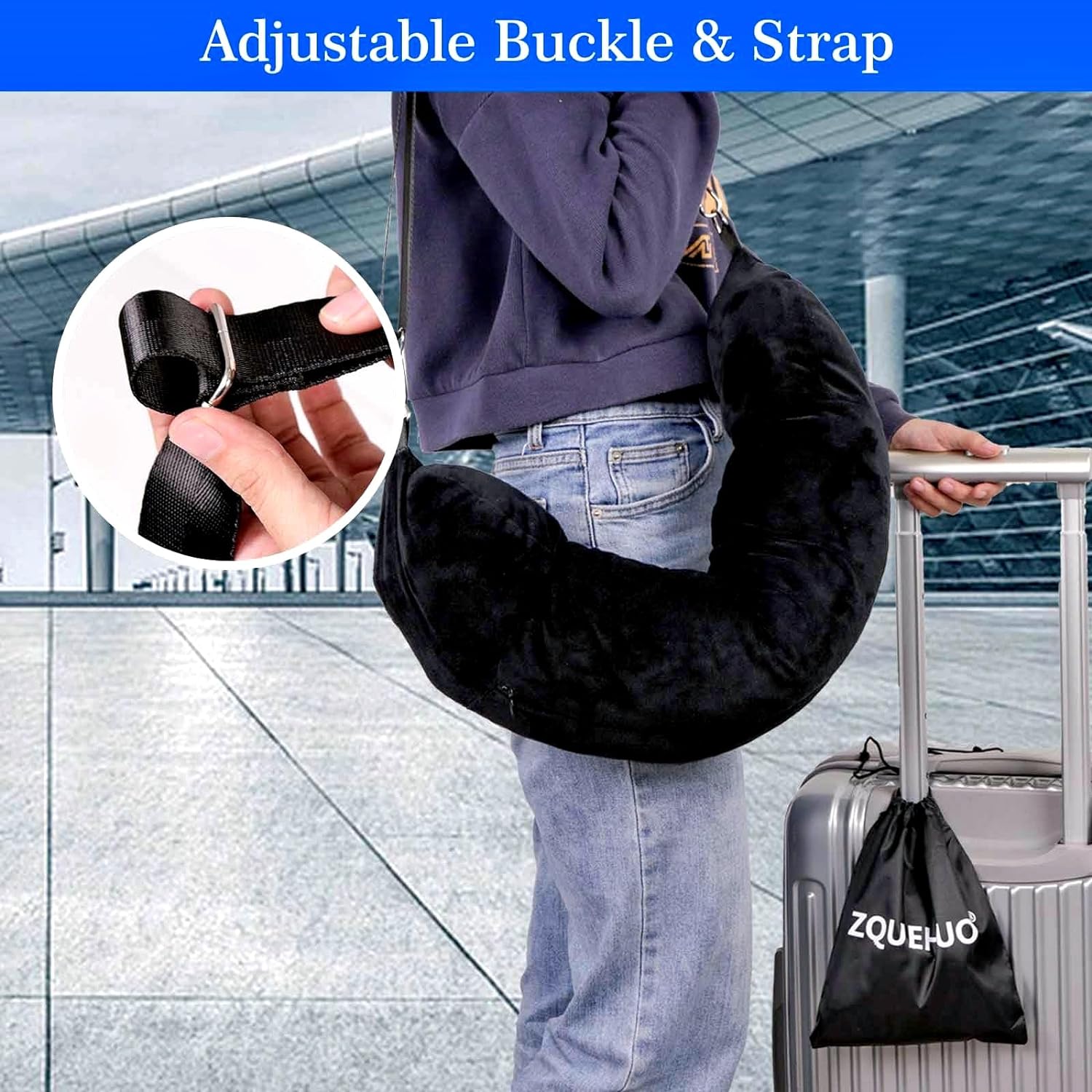 Zquehuo Travel Pillow You Stuff with Clothes, Stuffable Travel Pillow Transforms Into Extra Luggage Without Excess Fees, Stuffable Neck Pillow Fits 3+ Days of Travel Essentials Black Elastic Velvet
