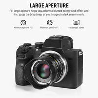 NEEWER 35mm f1.1 APS-C Large Aperture Manual Focus Prime Lens Compatible with Sony E Mount Cameras A7III A7 A7S A7R II A7S II A9 A7R IV A9 II A7S III A7C A7R V A1 FX30 ZV-E10 A6400 A6600