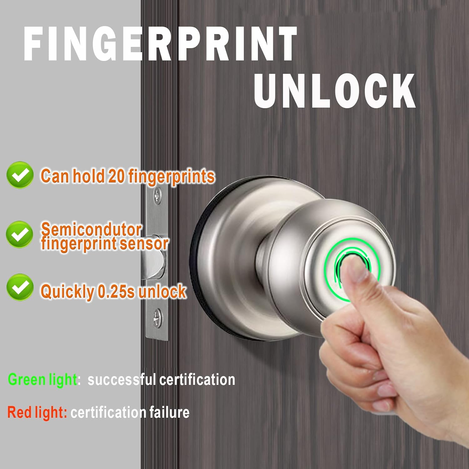 La Macaza Chrome Smart Door Knob, Fingerprint, Biometric, App Control, Great for Office, Bedroom, and More