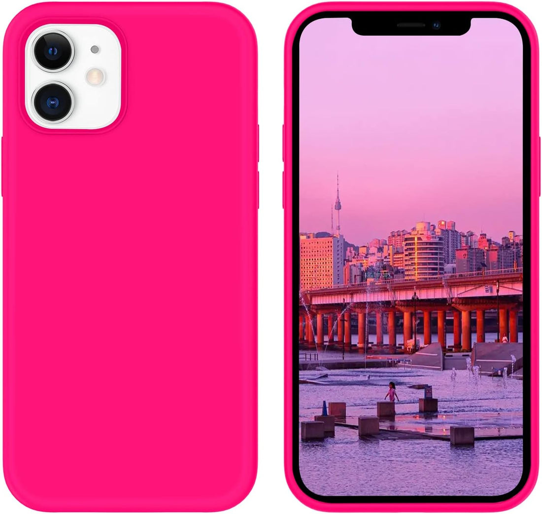 BENTOBEN iPhone 12/12 Pro Case, Soft Silicone Rubber Bumper, Microfiber Lining, Shockproof Protective Cover, 6.1" 2020 - Hot Pink