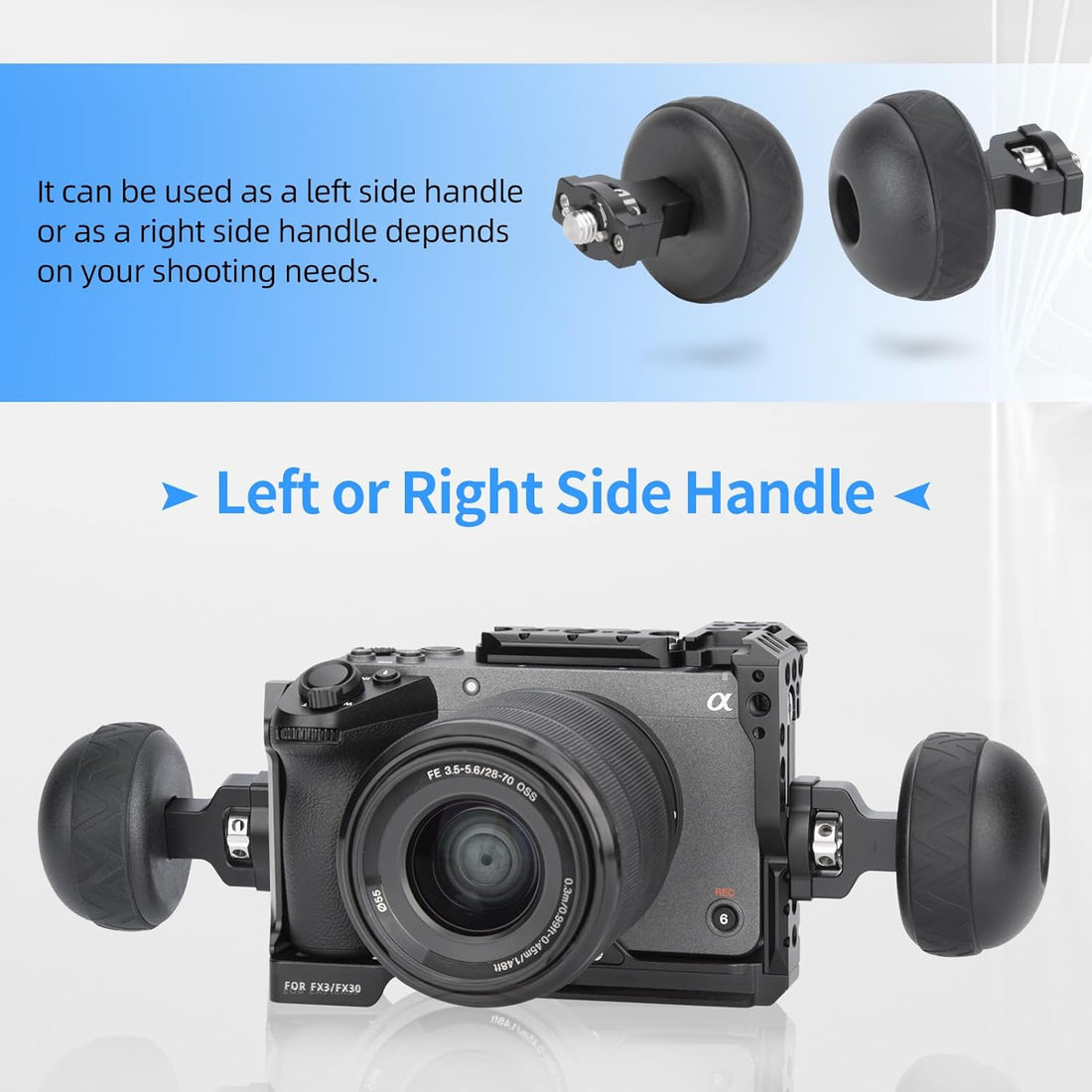 Nitze Ball Side Handle with 3/8” Screw and Detachable Locating Pins for Camera Cage and Monitor Cage, ARRI Locating Side Handle with Different Colored Rubber Rings - PA33E