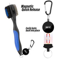 Golf-EZ Premium Golf Club Cleaning Brush Set with Magnetic Quick Release (2 Pack) | Heavy Duty Oversized Brush Head | 3-in-1 Retractable Brush Head