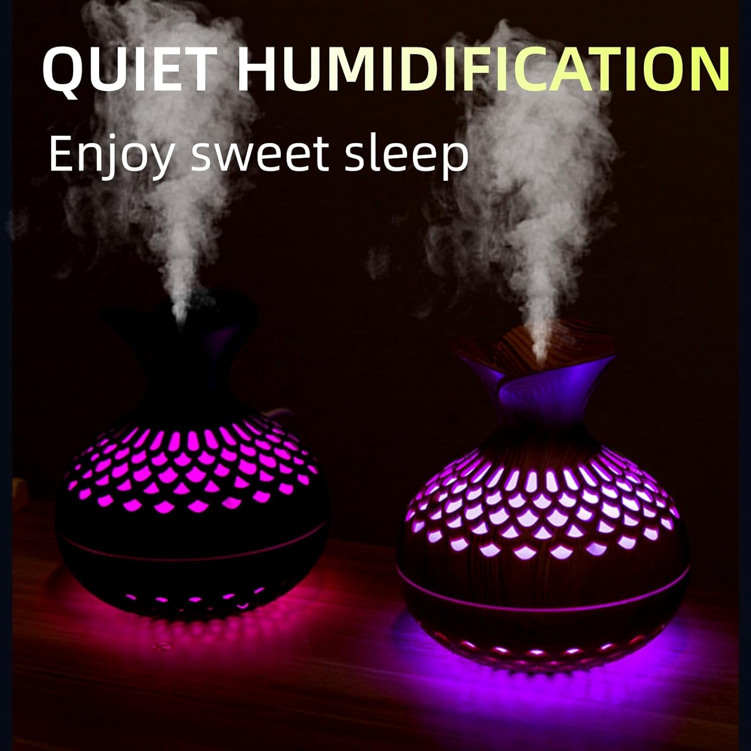 Colorful Cool Mini Humidifier, Flower Shape Humidifier,USB Personal Desktop Humidifier for Car, Office Room, Bedroom,etc. 2 Mist Modes, 7 colors,Super Quiet (Darkwood)