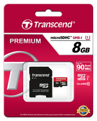 Transcend 8GB MicroSDHC Class10 UHS-1 Memory Card with Adapter 45 MB/s (TS8GUSDU1)