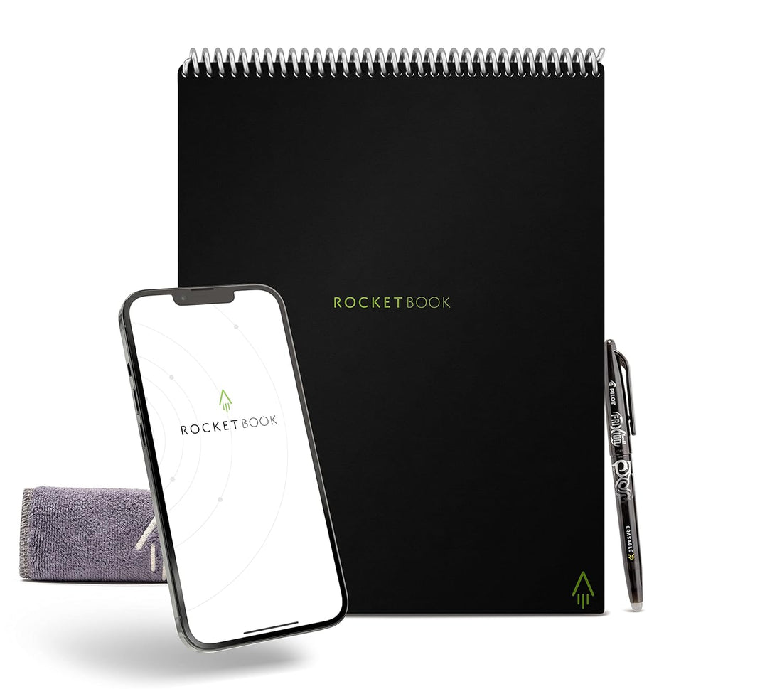 Rocketbook Flip - with 1 Pilot Frixion Pen & 1 Microfiber Cloth Included - Black Cover, Letter Size (8.5" x 11")