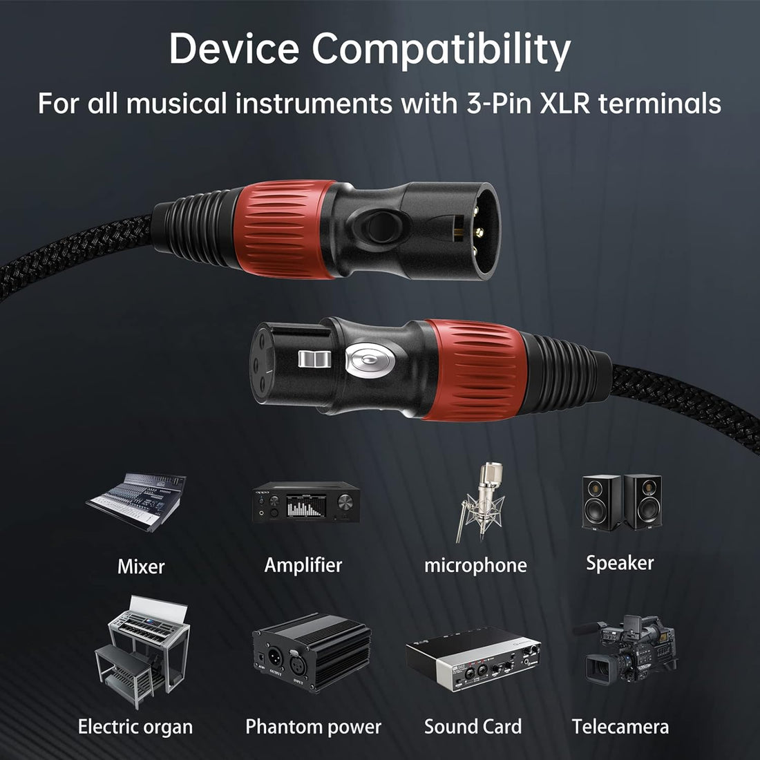BRIDGEE XLR Microphone Cables (4-Pack 10ft),Braided Premium Balanced XLR Cable 3-Pin Male to Female