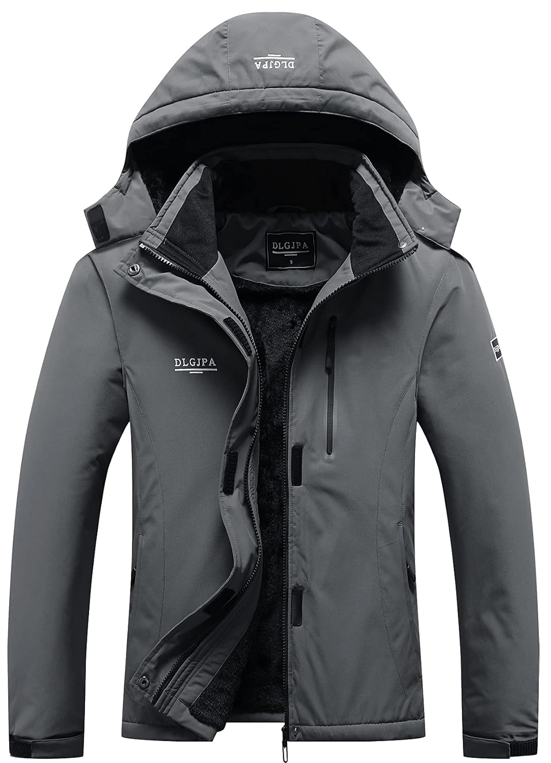 DLGJPA Women's Mountain Waterproof Ski Jacket Hooded Windbreakers Windproof Raincoat Winter Warm Snow Coat, Dark Grey, X-Large