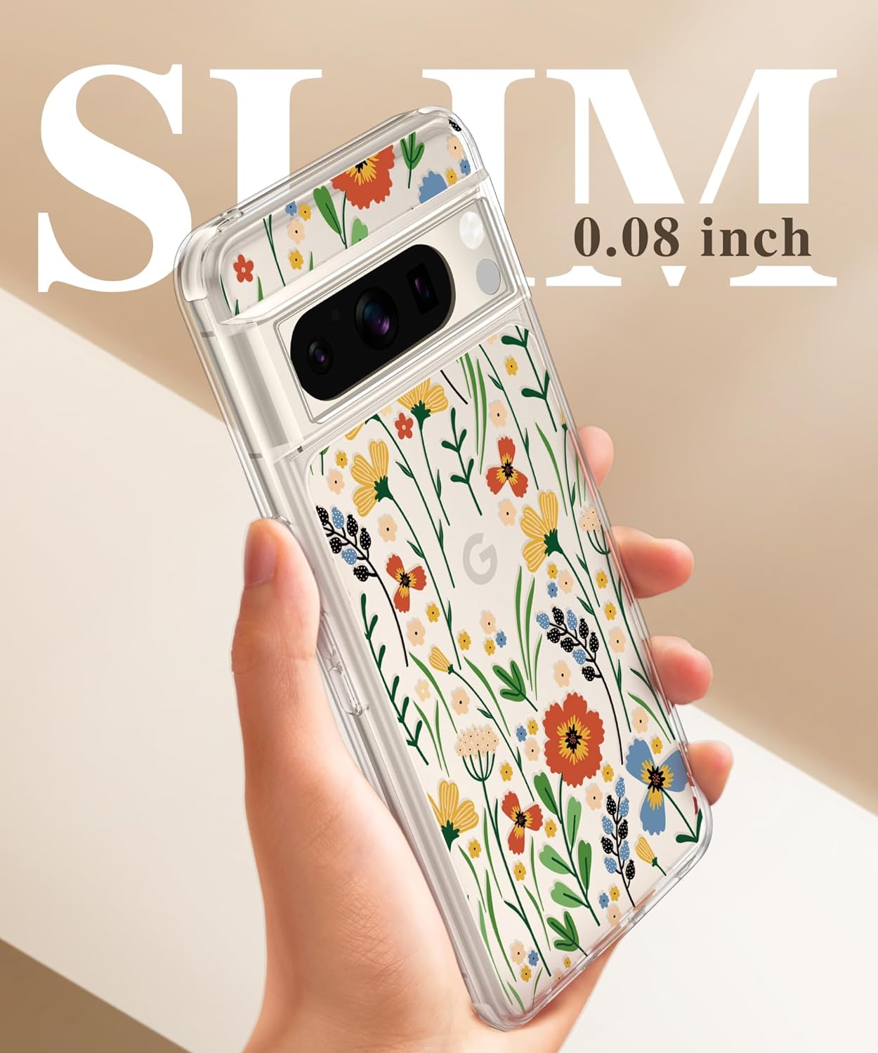 GVIEWIN Compatible with Google Pixel 8 Pro Case, with 2X Screen Protectors, [Not Yellowing + Military Grade Drop Tested] Clear Floral Slim Shockproof Protective Women Phone Case(Blooming Flowerets)