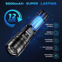 MOKURA Flashlights High Lumens Rechargeable 90000 Lumens LED Flashlight Super Bright Powerful with 5 Modes Tactical Flashlight Waterproof for Camping Hiking Fishing, 2Pack