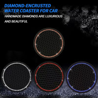 QODOLSI Pack-2 Crystal Rhinestone Car Cup Coasters, 2.75" Non-Slip Insert Coaster Pad, Silicone Insulation Drink Mat, for Most Cars Trucks Bling Cup Holder Coaster (Black with Blue Diamond)