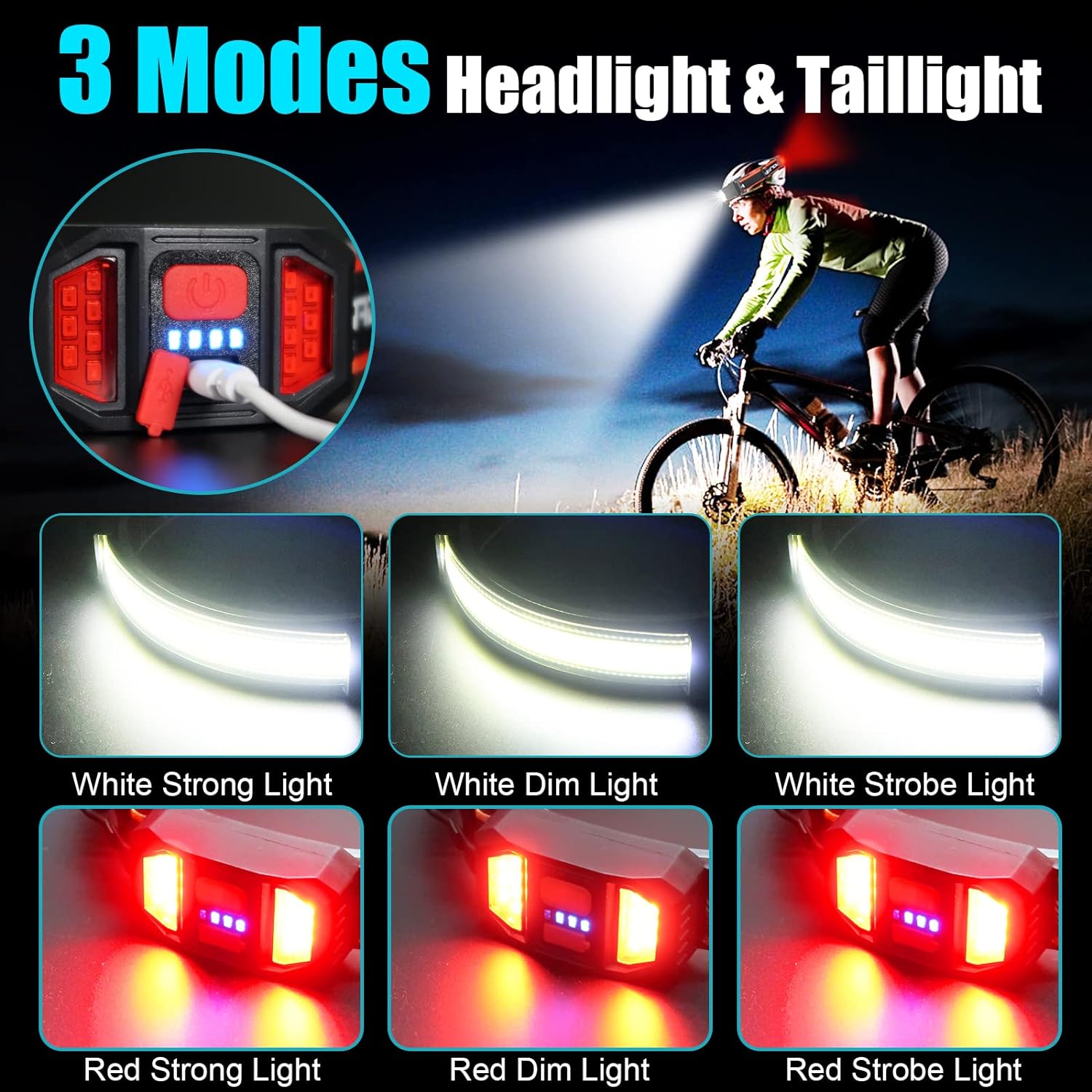 PSDRIQQ Headlamp Rechargeable, 3 Pack Bright LED Headlamps Wide Beam Head Lamp Headlight Flashlight with Red Tail Light 1200lm Lightweight Adjustable Waterproof for Biking Running Fishing Camping