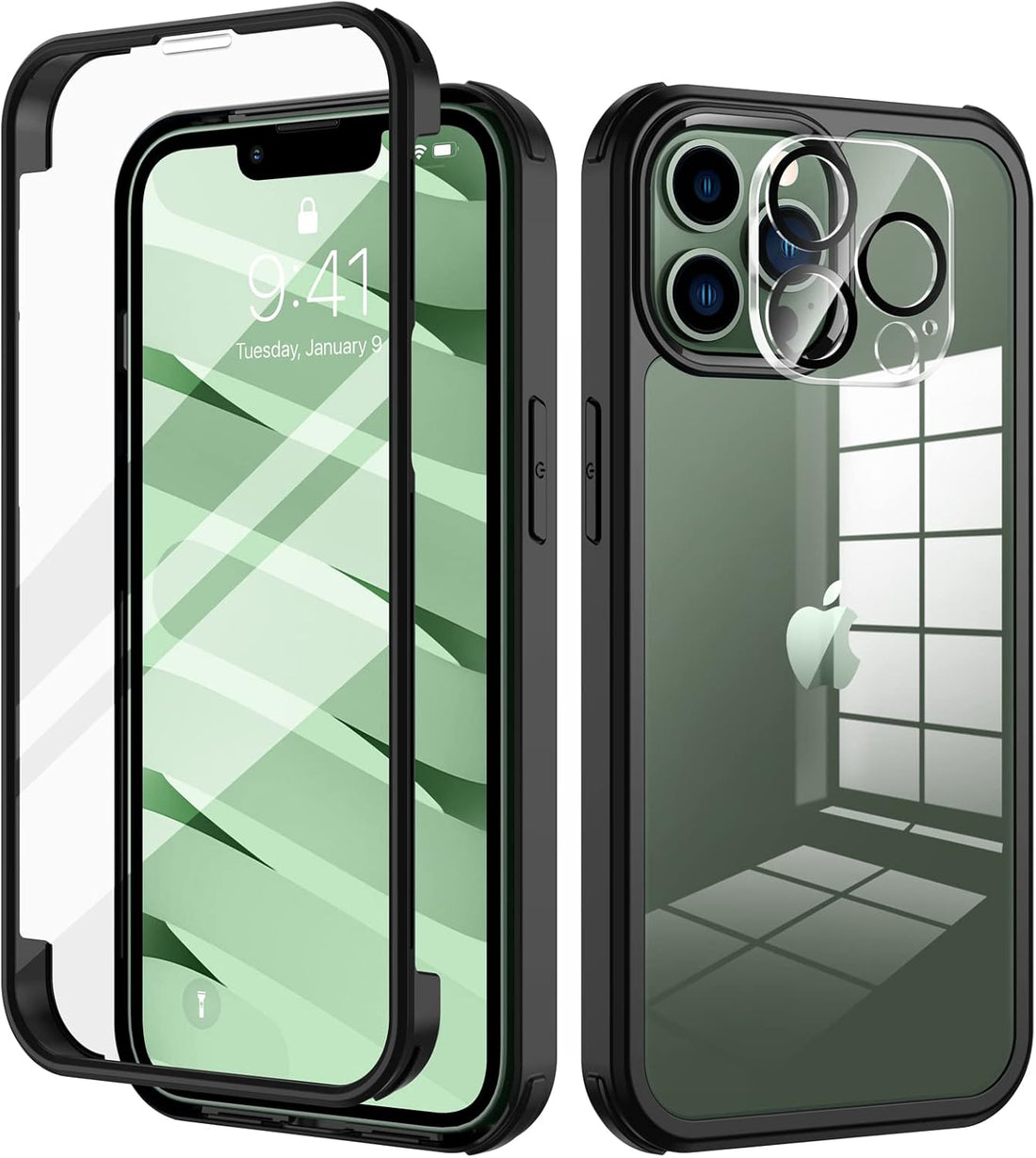 seacosmo [3 in 1 iPhone 13 Pro Max Case 6.7 Inch, with Built-in Tempered Glass Screen Protector & 1 Pack Camera Lens Protector, [Hard Back] [Military Grade Protection] Shockproof Ultra-Thin Case